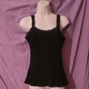 Listicle Black Lace-Trim Ribbed Camisole